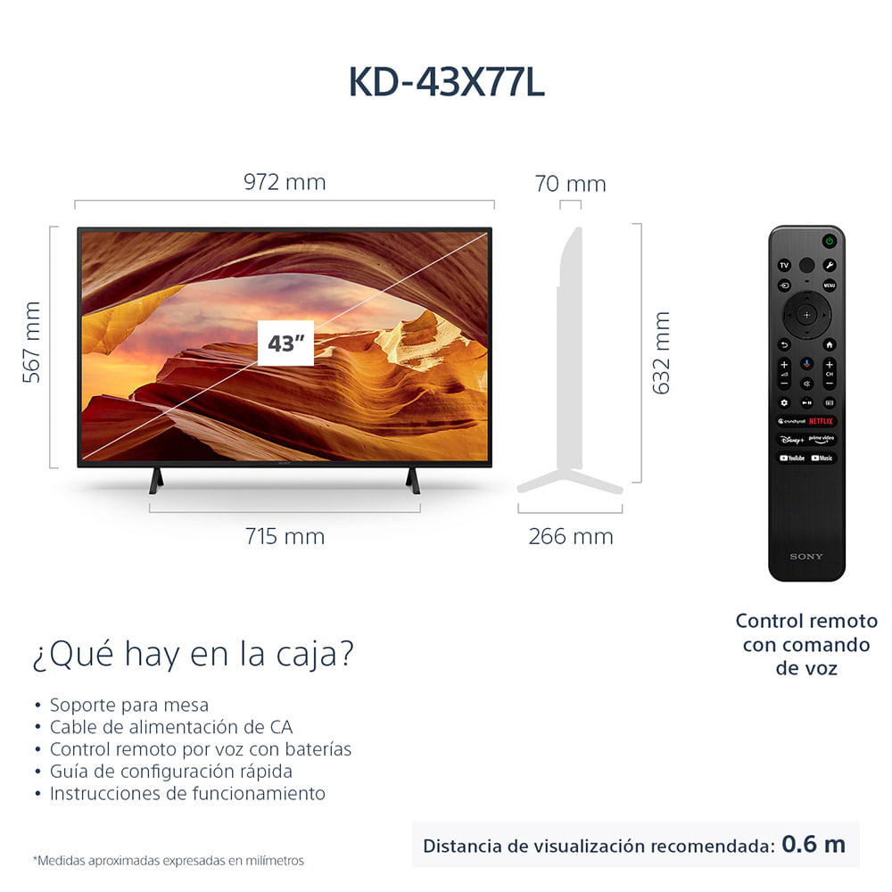 Sony 43 pulgadas 4K Ultra HD TV Serie X77L: LED Smart Google TV KD43X77L-  Modelo 2023, negro