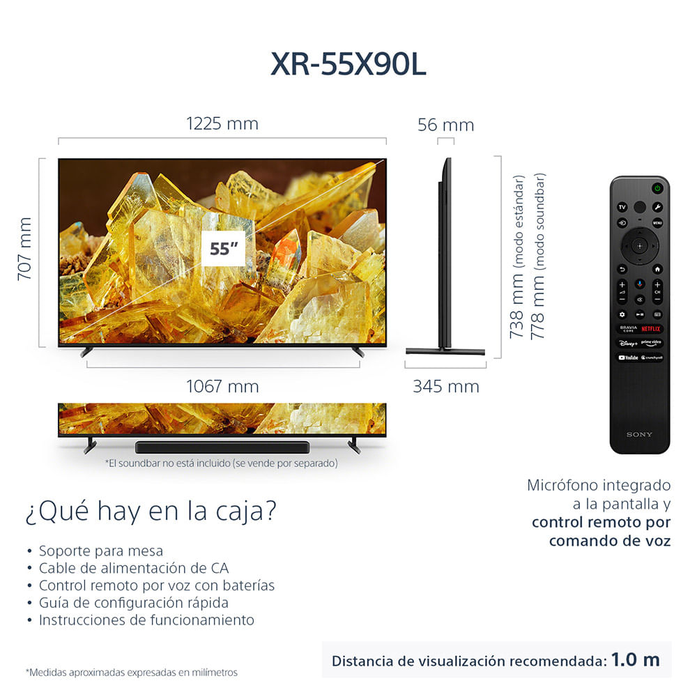 Sony Serie X90L de TV 4K Ultra HD de 55 pulgadas: BRAVIA XR Full Array LED  Smart Google TV con Dolby Vision HDR y características exclusivas para el